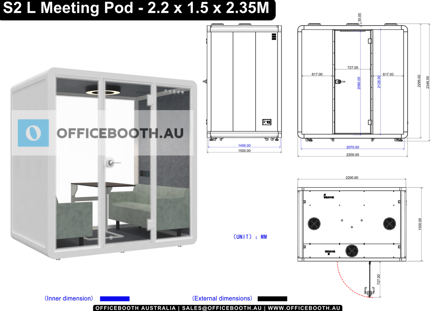 S2 L Meeting Pod - 2.2 x 1.5 x 2.35M - Officebooth